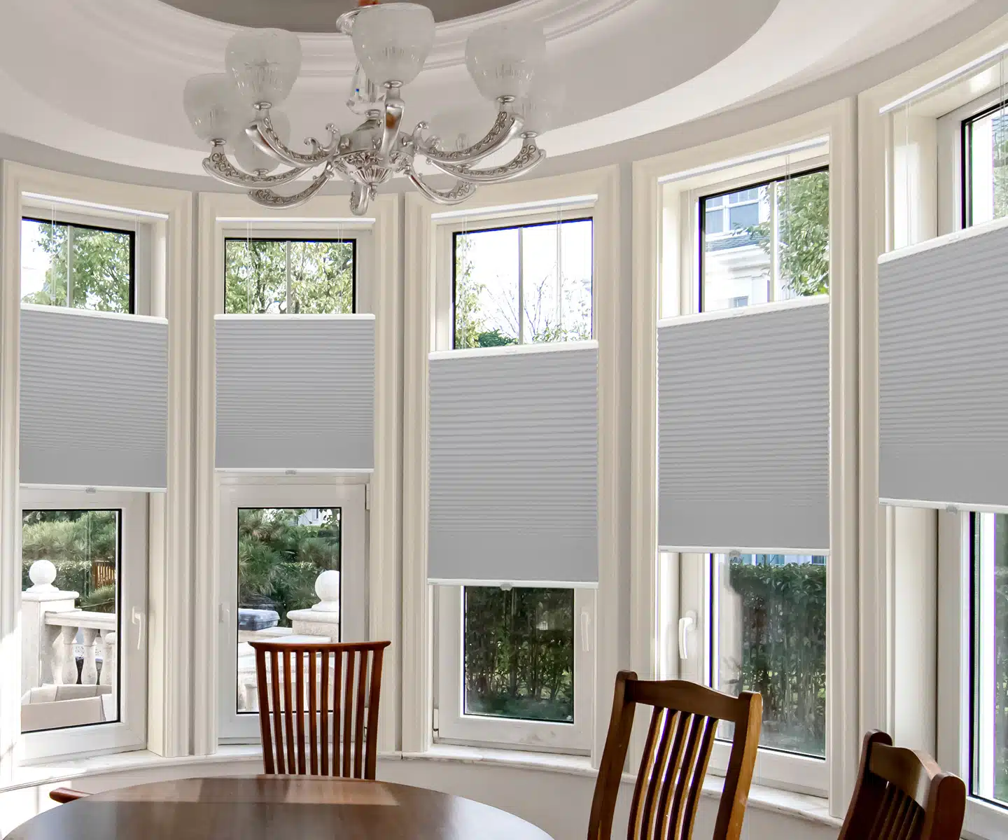 Honeycomb shades-bow windows